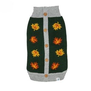 Cozy Knit Dog Sweater with Leaf Pattern - Green and Gray